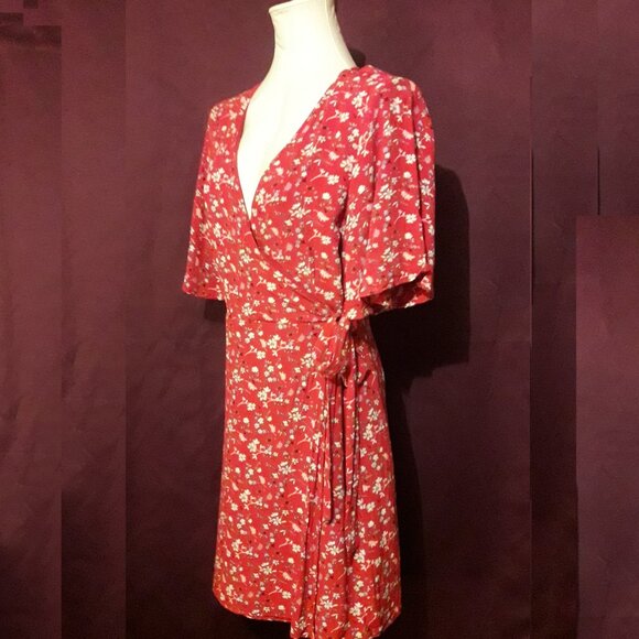 Sanctuary Pink Faux Wrap Floral Print Flutter Sleeve Boho Summer Dress Small - Picture 3 of 9